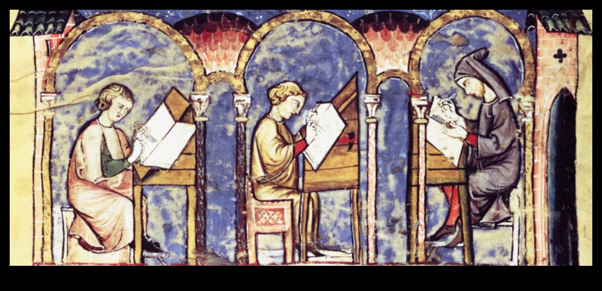 Scene Scriptorium: Reprezentând producția de manuscrise în arta gotică